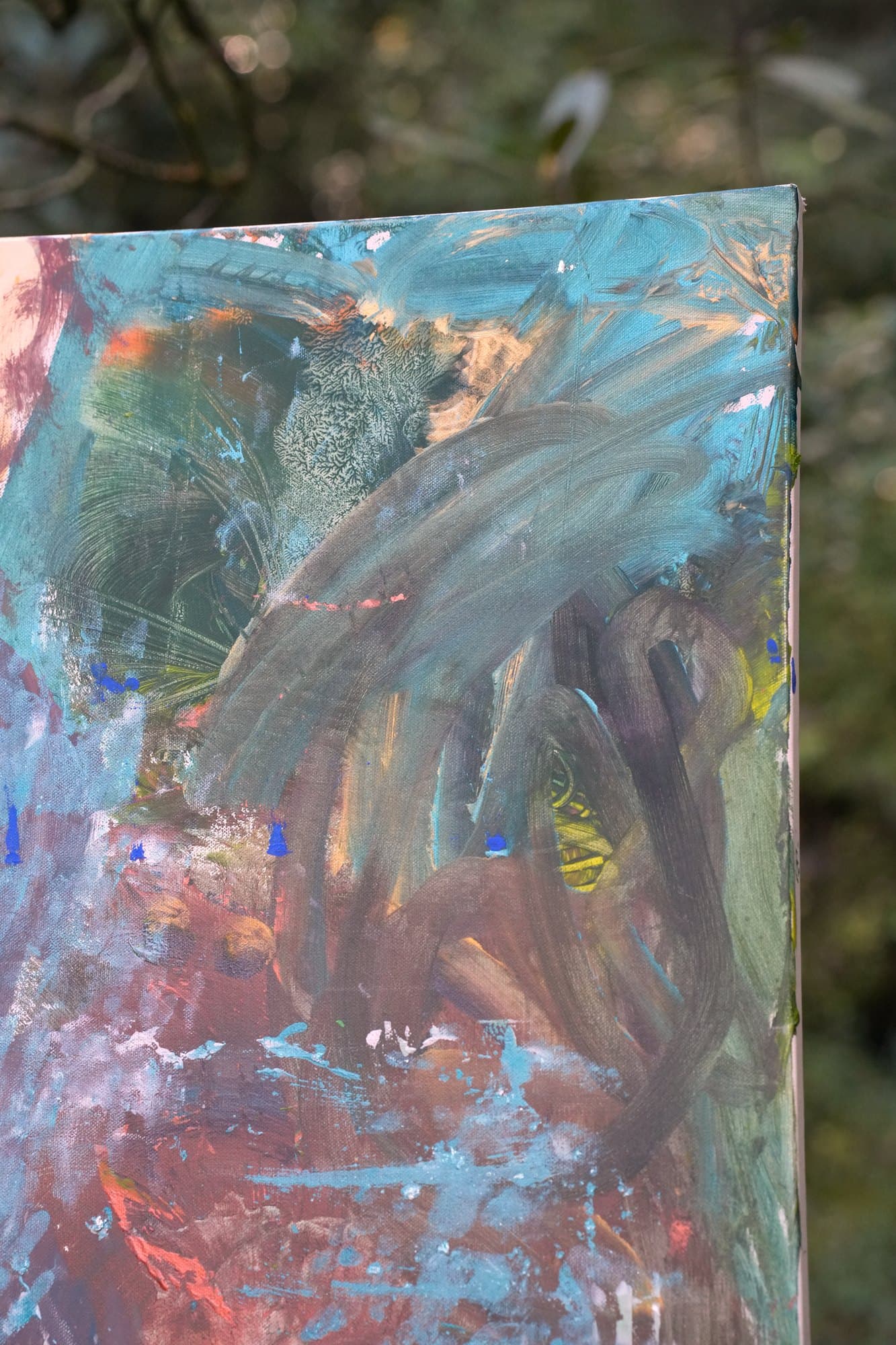"No. L002" by LHG, LHG-2026-002, one-of-one original abstract painting, 24 x 36 in., detail