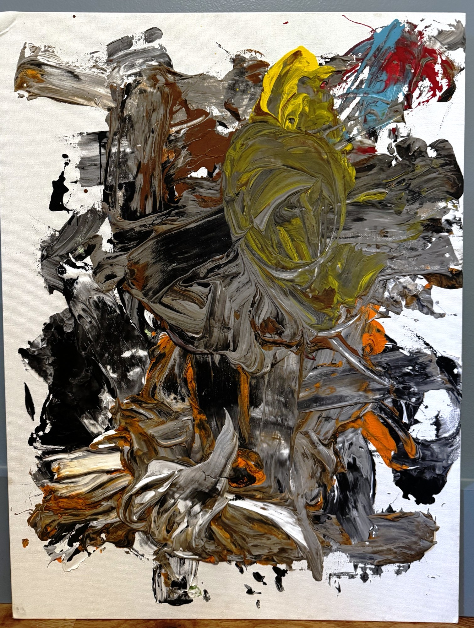 "No. L008" by LHG, LHG-2026-008, one-of-one original abstract painting, photographed on the easel outdoors